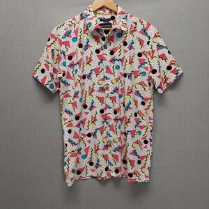 Mens M Retro 80s Memphis Geometric Graphic Stretch Button Up Shirt Festival Fun
